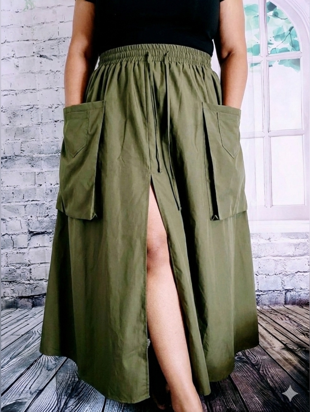 SHEIN CURVE MILITARY GREEN FRONT SLIT LONG SHIRT WOMEN'S SIZE  2XL
